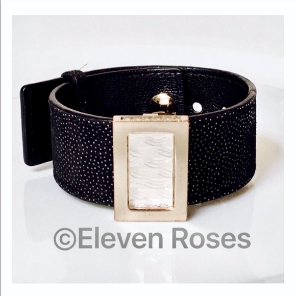 Lalique Jewelry - Lalique Frosted Glass Slide Black Leather Bracelet